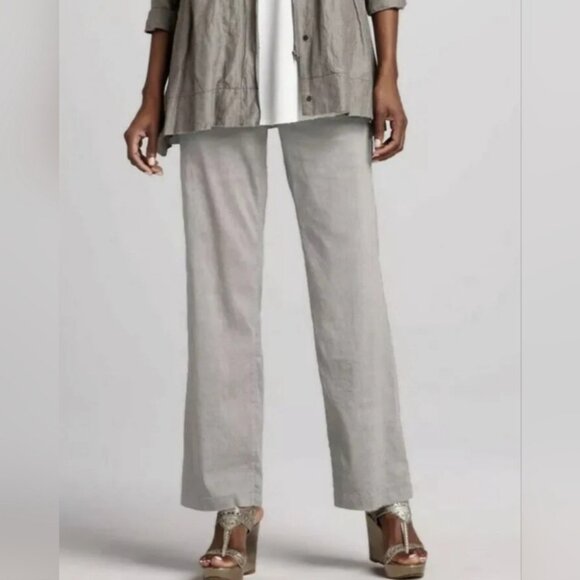 Eileen Fisher Light Gray Linen Blend Pants Trouser - Picture 1 of 7